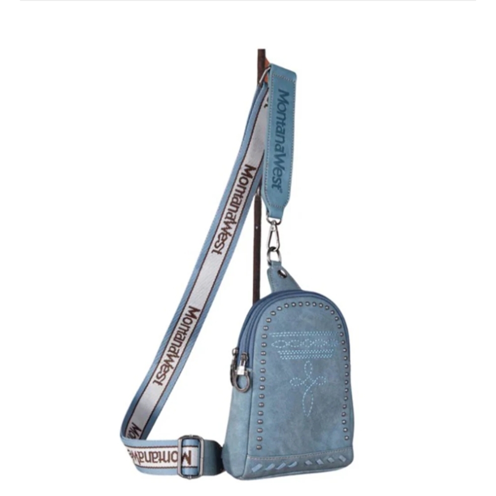 Montana West Blue Crossbody Bag with Silver Accents